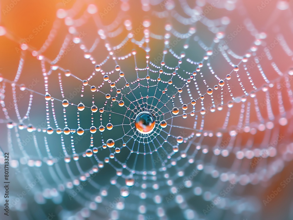 Macro photography of morning dew on a spiderweb, capturing the intricate beauty of nature Macro photography of morning dew on a spiderweb, capturing the intricate beauty of nature