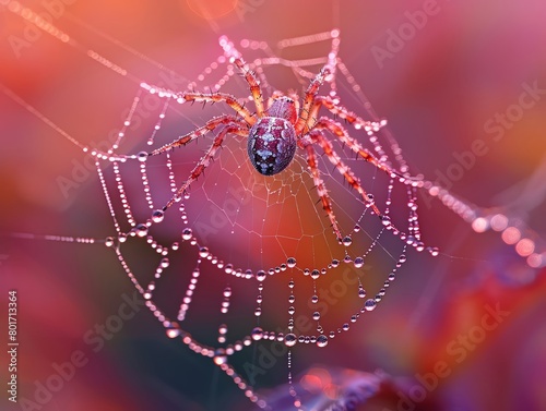 Macro photography of morning dew on a spiderweb, capturing the intricate beauty of nature