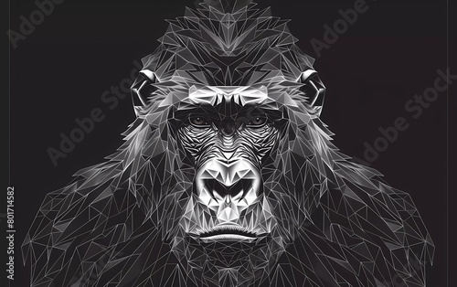 Gorilla vector illustration. Polygon shape line art. 