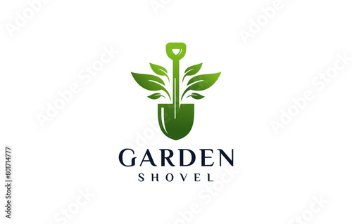 modern garden shovel elegant logo design