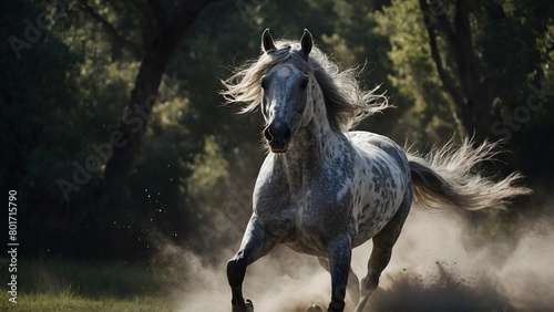 Galloping Arabian Horse Gray Dappled Fur