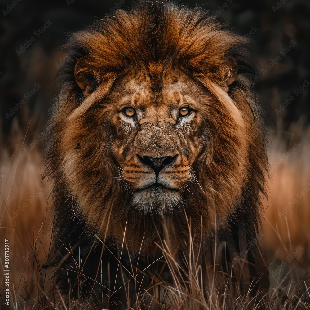 portrait of a lion in the wild