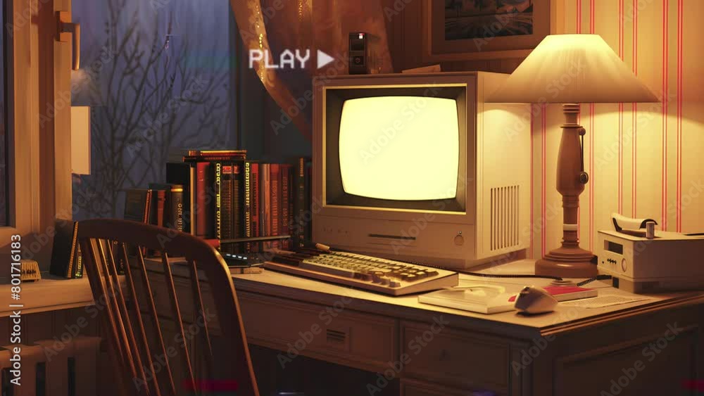 old school computer scene in a room with a vintage feel old school computer scene in a room with a vintage feel