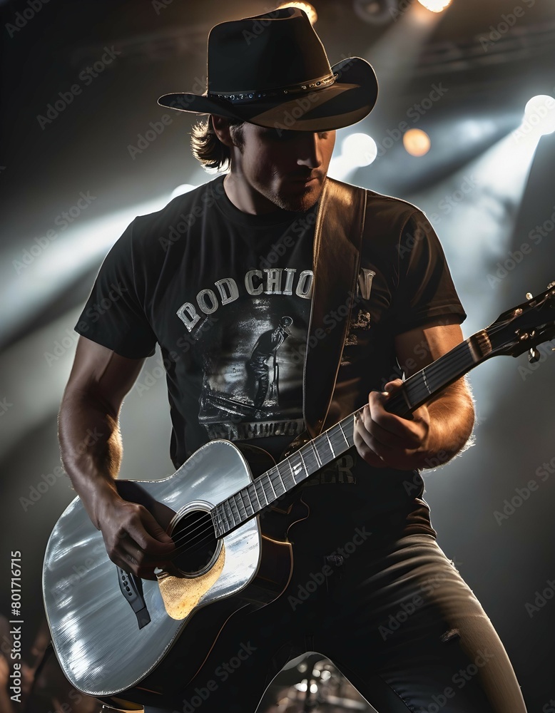 Obraz premium Country music singer on stage with his guitar