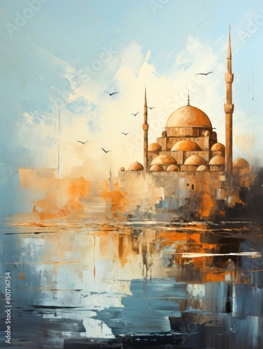 Ai Generative Watercolor Islamic background of a mosque