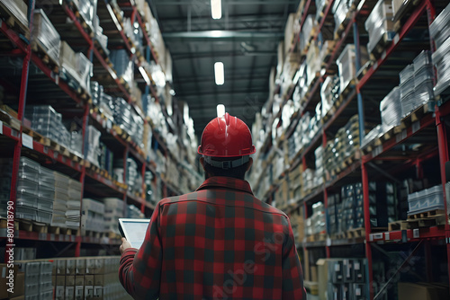 Man warehouse worker with a tablet