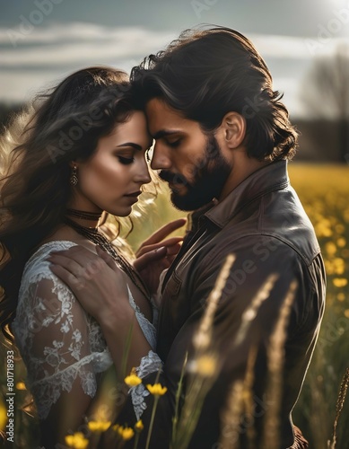 Beautiful and romantic gypsy couple outdoors