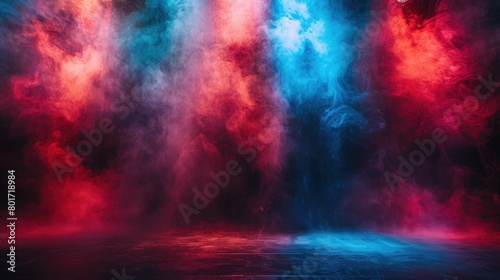 Memorial Day Stage with Red, White & Blue Spotlight and American Flag Background with Smoke - AI Generated Image