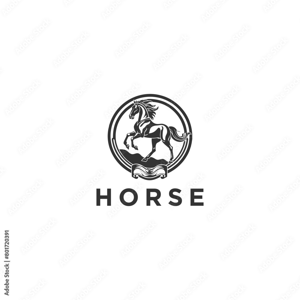 Horse logo. Stallion emblem. Luxury horse keeping icon. Stallion label design. Vector illustration. Horse logo. Stallion emblem. Luxury horse keeping icon. Stallion label design. Vector illustration.