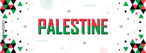 Palestine nation banner abstract background, flag colors combination, suitable for national celebrations and festivals, red, green and black color geometric pattern design with shapes