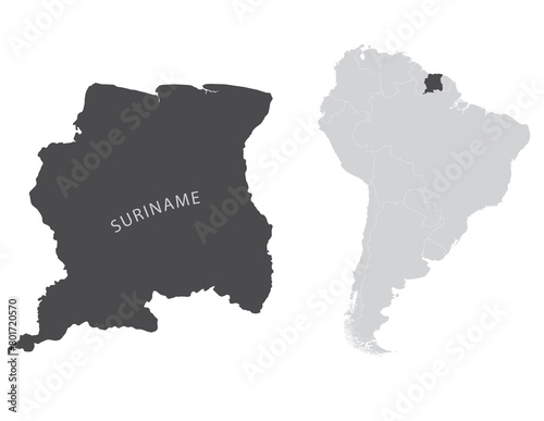 The Suriname map and its location in South America photo