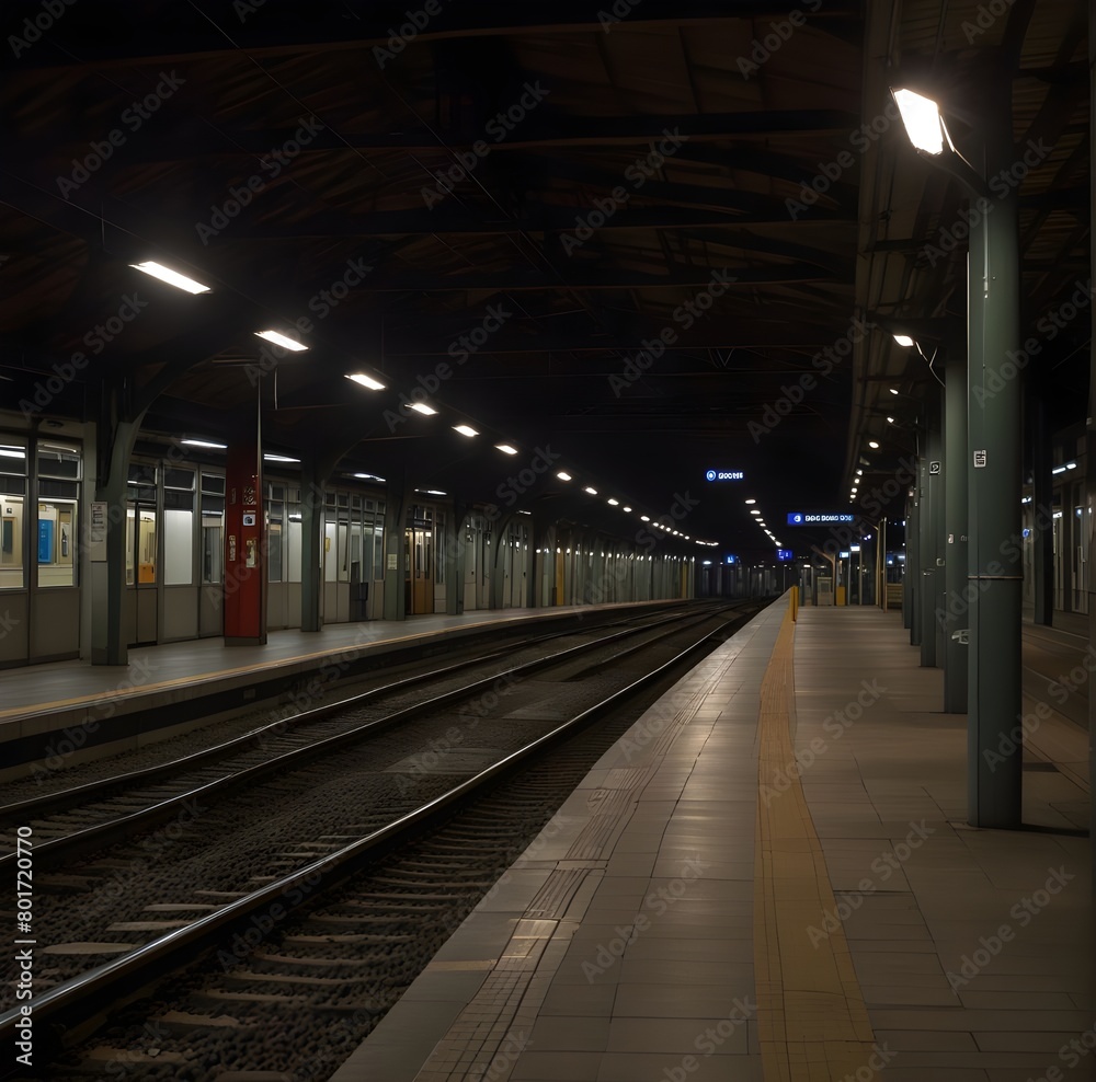 Empty side platform of Selestat station at late evening hour, high speed train stand then depart from opposite side, short time lapse shot. Static camera on the ground 