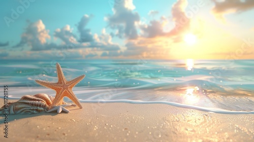 A starfish is laying on the sand next to the ocean.