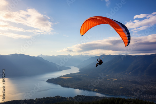 paraglider in the sky over the mountains