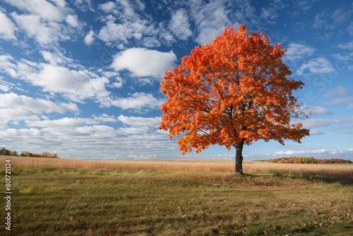 Stunning Orange Autumn Tree in Open Landscape