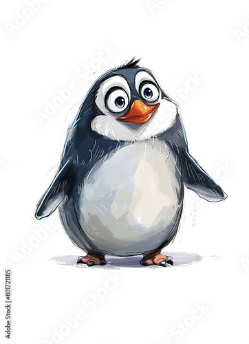 Cartoon caricature of a friendly chubby penguin isolated on a plain white background.