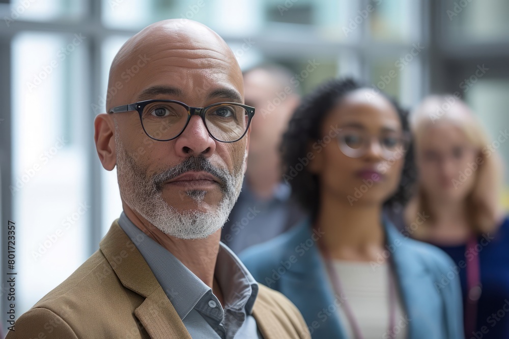 Portrait of senior businessman with his colleagues in the background at office Portrait of senior businessman with his colleagues in the background at office