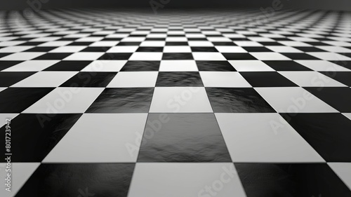Abstract Black and White Checkerboard Pattern - A monochrome checkerboard landscape stretches to the horizon  creating a surreal and infinite space