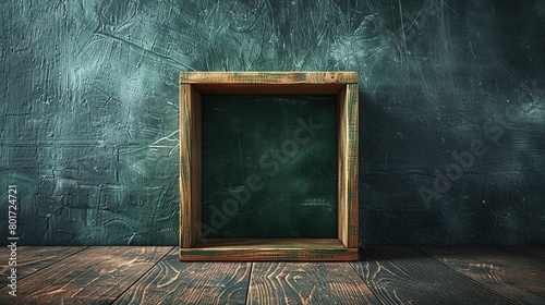 Old wooden box isolated on dark green wall background