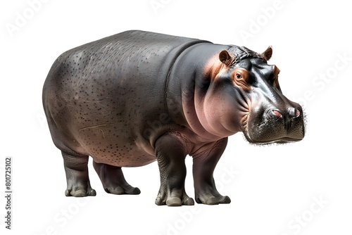 Powerful image of a hippopotamus standing isolated on a white background