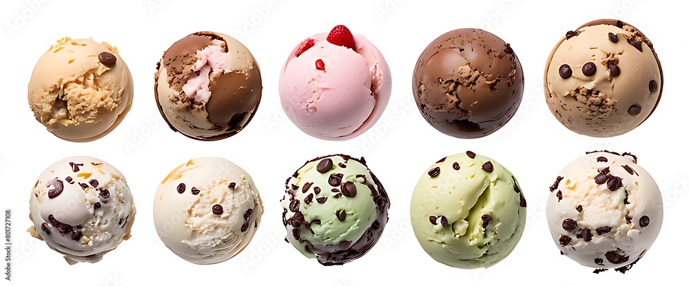 Set of Ice cream scoop ball cutout, top view. Many assorted different flavour Mockup template for artwork design. Set of Ice cream scoop ball cutout, top view. Many assorted different flavour Mockup template for artwork design.