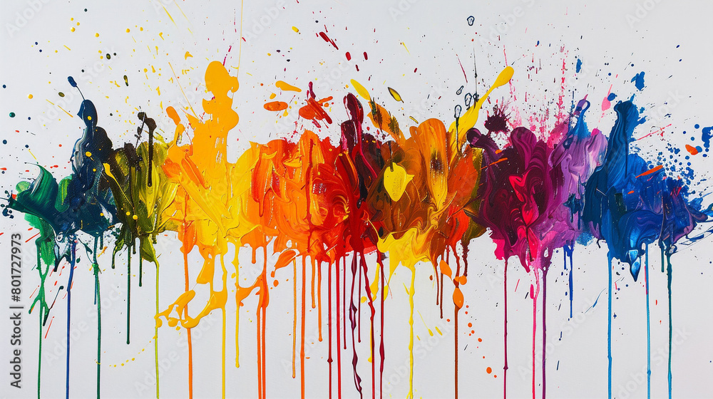 Fototapeta premium Abstract art painting of colorful splash. Oil on white canvas as background.
