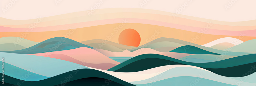 Fototapeta premium abstract illustration of a sunset over the ocean, generative AI