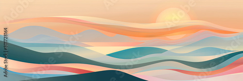 abstract illustration of a sunset over the ocean, generative AI