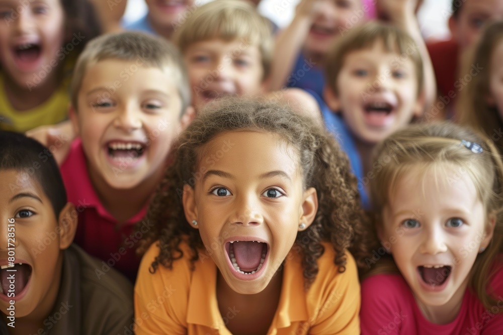 Diverse Group Of Elementary School Pupils Having Fun In Class
