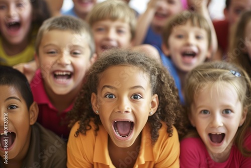 Diverse Group Of Elementary School Pupils Having Fun In Class