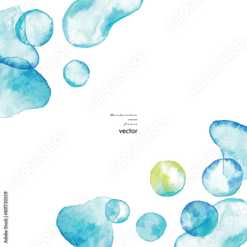 水彩画。水彩タッチのベクターグラデーションフレーム。夏の涼しげ落書き背景。幾何学。Watercolor. Vector gradient frame with watercolor touch. Cool summer graffiti background. Geometry.