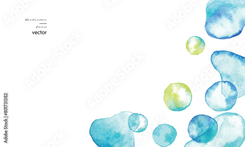 水彩画。水彩タッチのベクターグラデーションフレーム。夏の涼しげ落書き背景。幾何学。Watercolor. Vector gradient frame with watercolor touch. Cool summer graffiti background. Geometry.