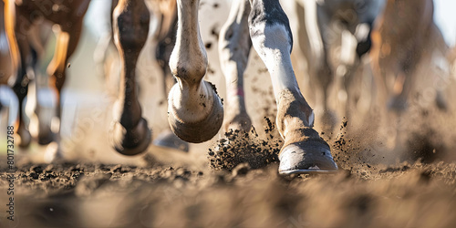 close up of horse legs in motion during a race, generative AI