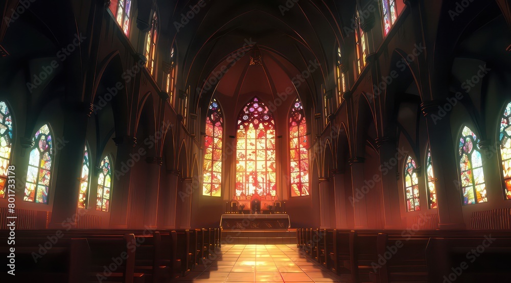 Obraz premium dark cathedral with stained glasses