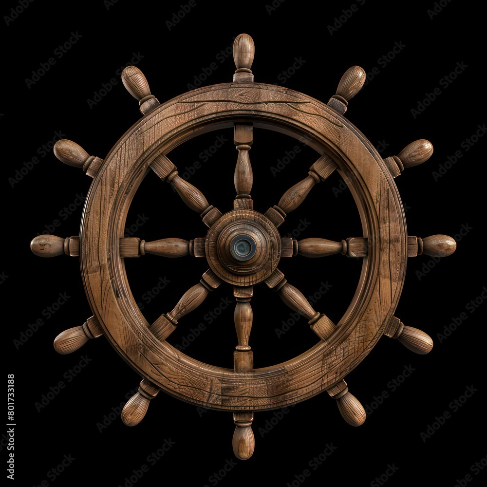 wooden ships helm black background