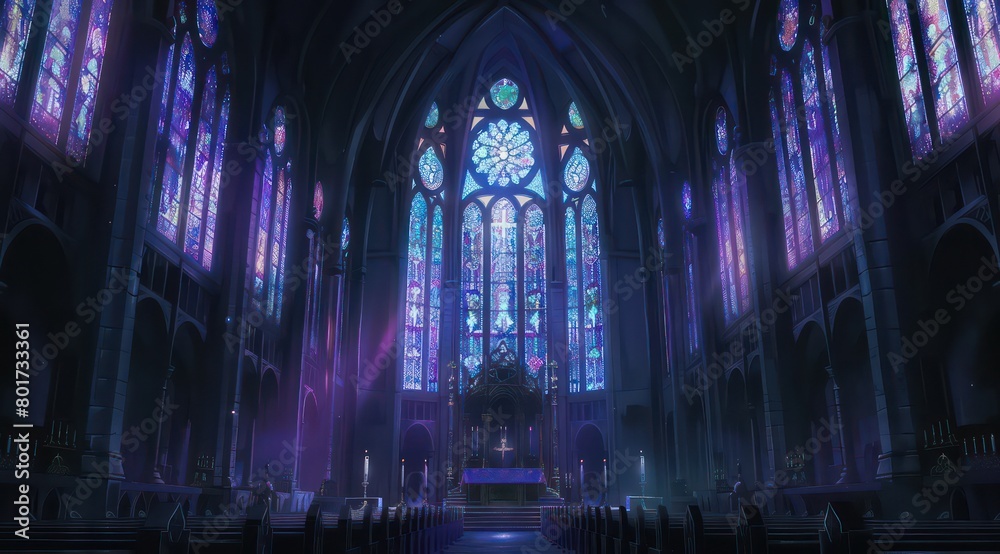 dark cathedral with stained glasses