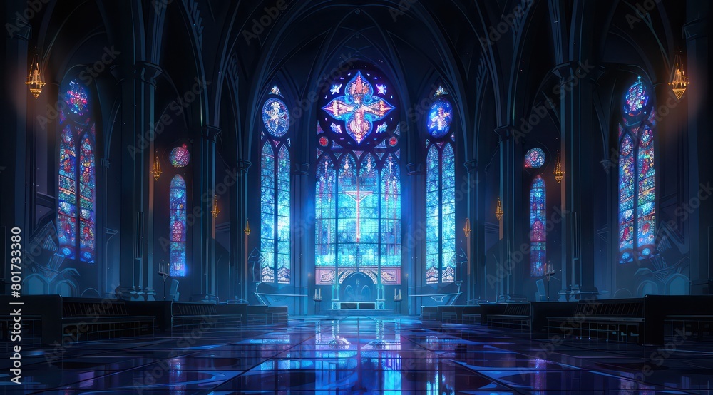 dark cathedral with stained glasses dark cathedral with stained glasses