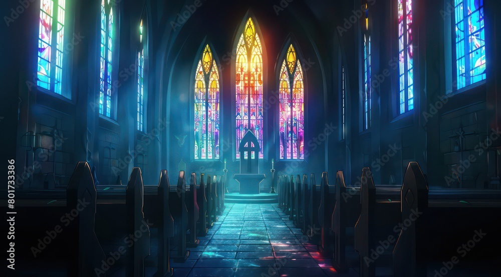 dark cathedral with stained glasses dark cathedral with stained glasses