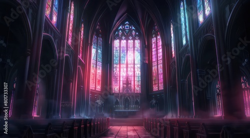dark cathedral with stained glasses