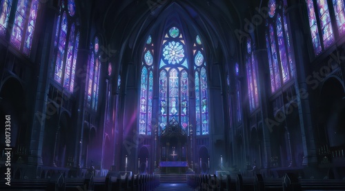 dark cathedral with stained glasses