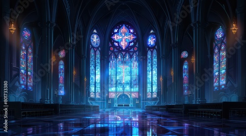 dark cathedral with stained glasses © STOCKYE STUDIO