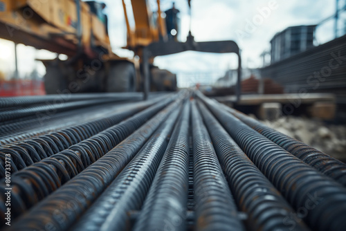 rebar being delivered to a construction site on a crane 