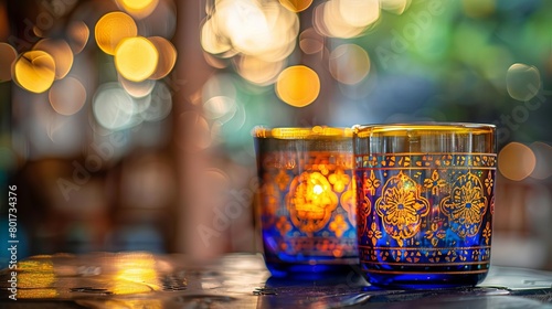 Vibrant Thai glassware adorned with intricate traditional Thai patterns, capturing the essence of Thai artistry and culture 1,1   v 6 photo