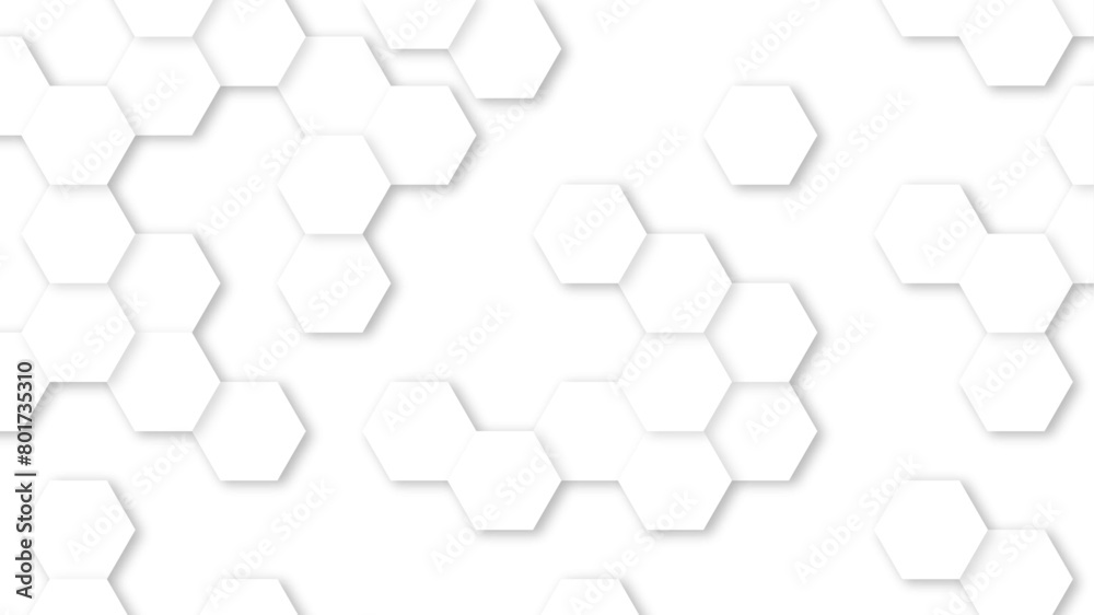 3D Futuristic abstract honeycomb mosaic white background. geometric mesh cell texture. White  technology background with hexagon pattern. Abstract geometric shape technology digital hi-tech concept.