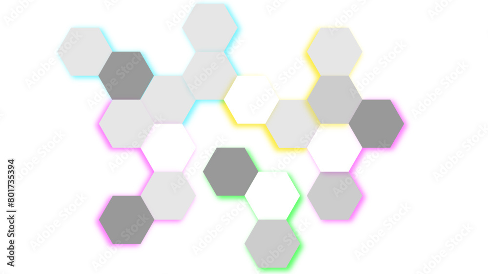 Abstract white and gray color shade embossed Hexagonal honeycomb pattern background with neon light effect. Abstract Technology Futuristic Digital Hi-Tech Concept. Luxury white pattern Abstract white and gray color shade embossed Hexagonal honeycomb pattern background with neon light effect. Abstract Technology Futuristic Digital Hi-Tech Concept. Luxury white pattern