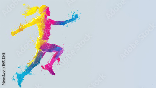Blue yellow geometric form illustration of runner celebrating victory