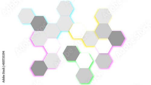 Abstract white and gray color shade embossed Hexagonal honeycomb pattern background with neon light effect. Abstract Technology Futuristic Digital Hi-Tech Concept. Luxury white pattern (ID: 801735394)