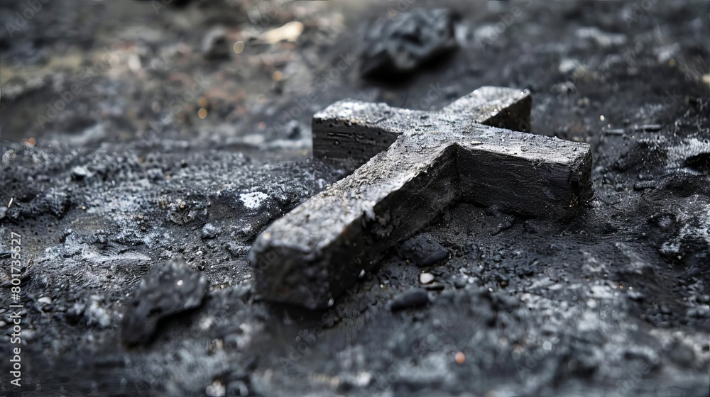 christian cross symbol made of ash ash wednesday tradition religious concept photography