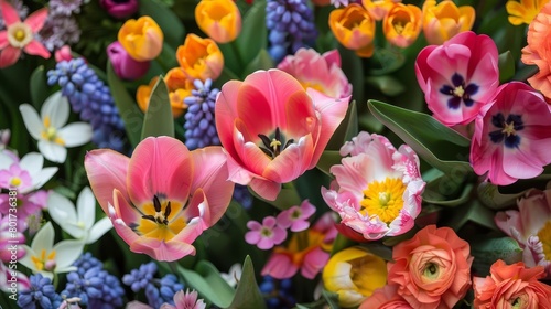 colorful assortment of beautiful spring flowers in full bloom vibrant floral arrangement photo