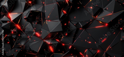 black geometric abstract shapes with red glowing  photo